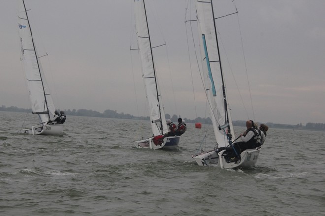 Tight at the top of the fleet (L to R) Rodion Luka, Robert Greenhalgh & Geoff Carveth - SB20 European Championships 2012 © Katie Ashworth/Sportsboat World